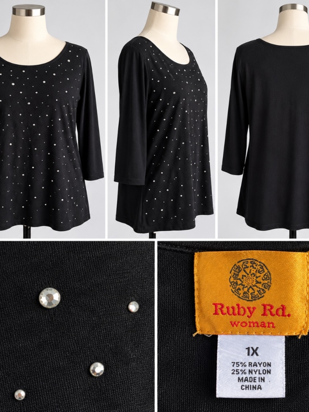 Black 3/4 Sleeve Sweater with Silver Studs on the Front